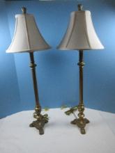 Marvelous  Pair French Inspired Regency Style 33" Banquet End Lamps Antique Gilt Patina Swag