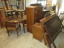 Furniture Lot Depression Era Bedroom Mahogany Veneer Suit Full Size Bed, Chest of Drawers,