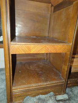 (BR1)VINTAGE MAHOGANY BEDSIDE TABLE WITH 2 CUBBIES, 15"X 14 1/2"X 26 1/2"H, DISPLAYS COSMETIC WEAR