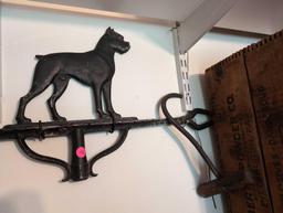 (BR2) 2 PC. LOT TO INCLUDE A VINTAGE METAL BOXER DOG WIND DIRECTIONAL ARROW & WOOD HANDLED HOOK.
