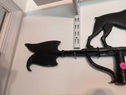 (BR2) 2 PC. LOT TO INCLUDE A VINTAGE METAL BOXER DOG WIND DIRECTIONAL ARROW & WOOD HANDLED HOOK.