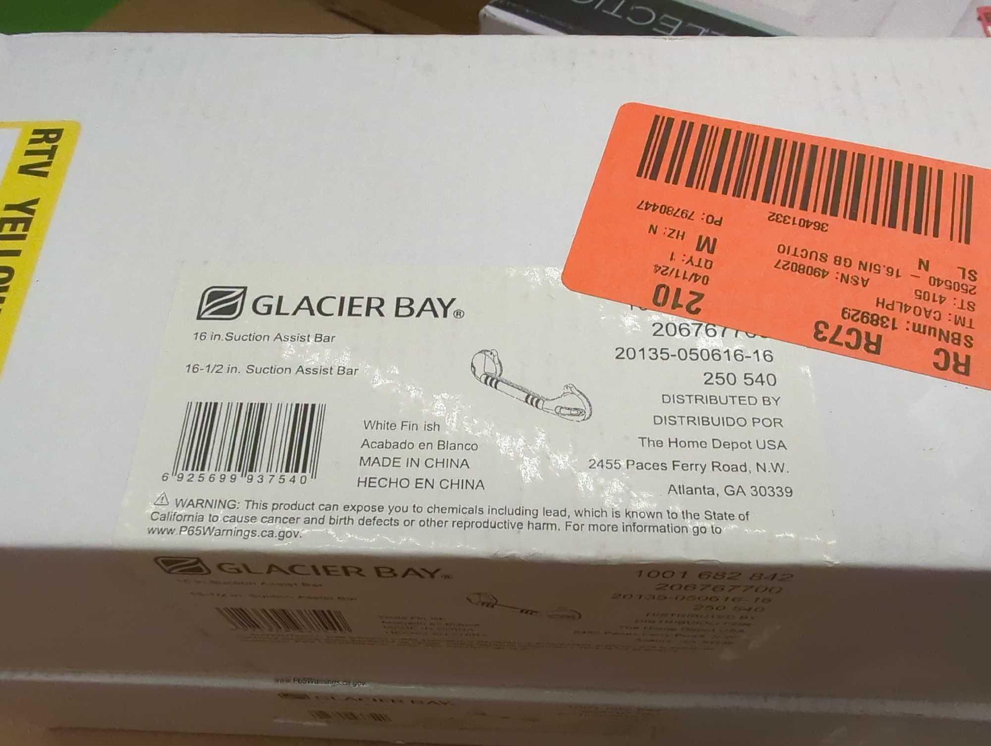 Lot of 2 Glacier Bay 16-1/2 in. x 1-1/4 in. Suction Assist Bar with Suction Indicators in White,