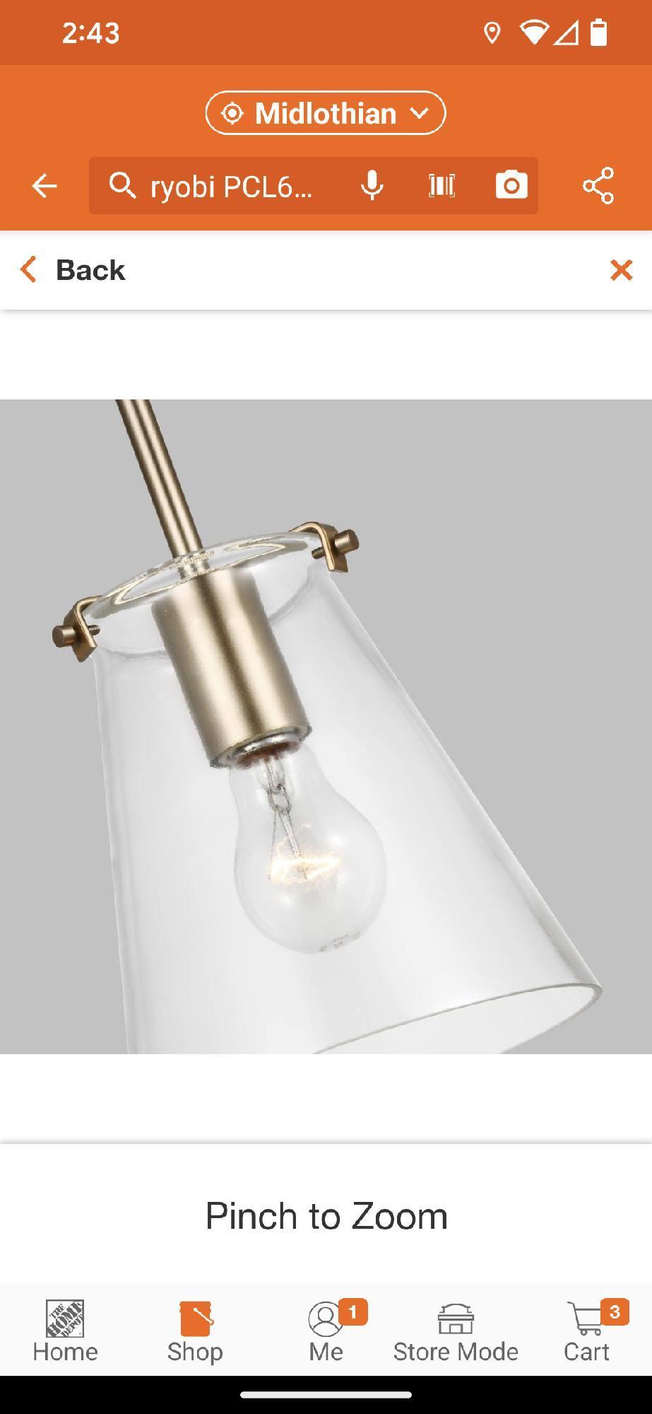 Generation Lighting Blaine 1-Light Satin Brass Hanging Pendant with Clear Glass Shade, Appears to be