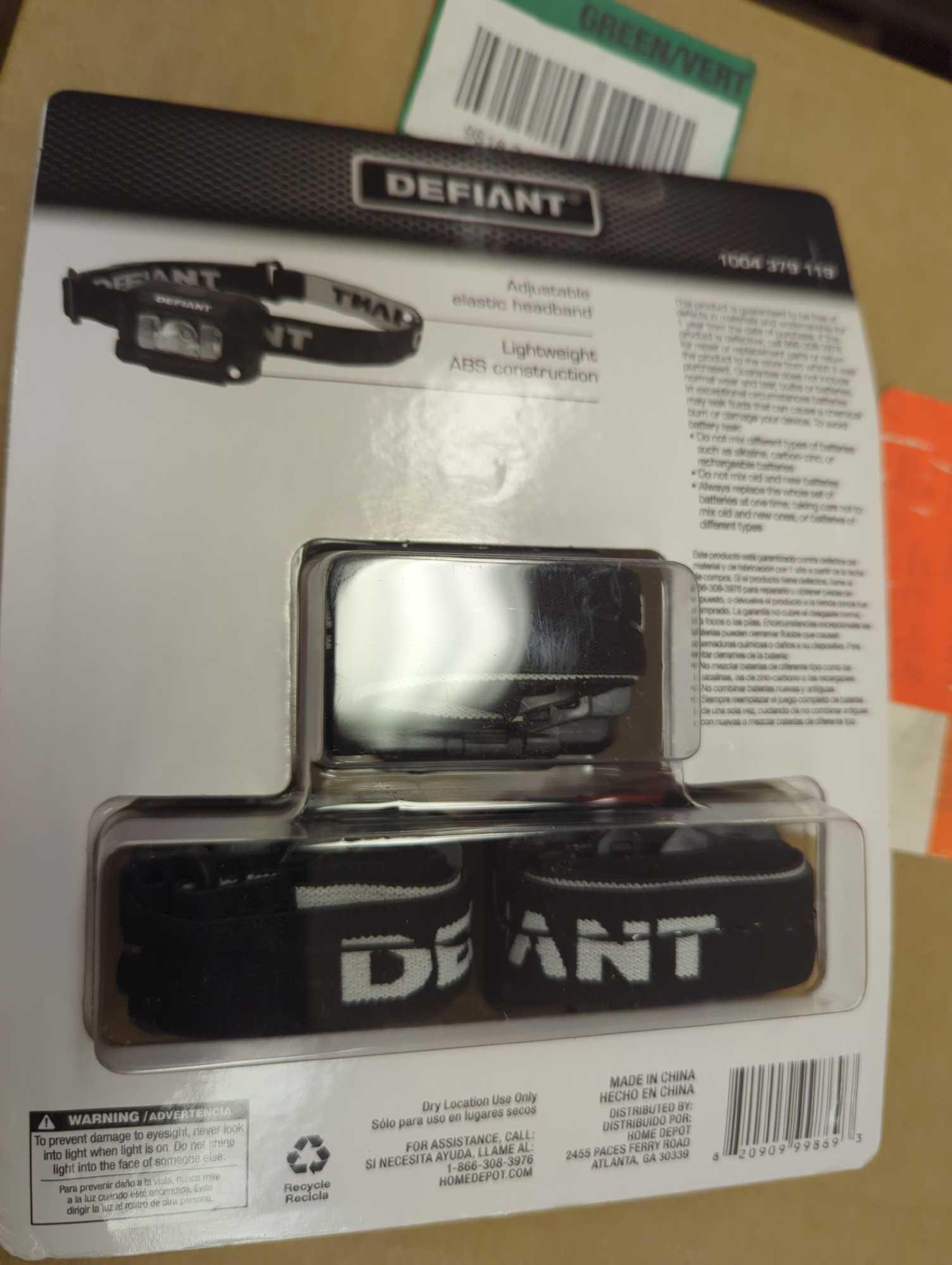 Lot of 2 Defiant 100 Lumens LED Headlight Combo (3-Pack), Retail Price $20/Each, Appears to be New