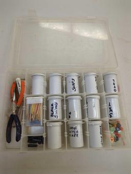 Tackle Box and contents includes fishing hooks, accessories and tools. Comes as is shown in photos.