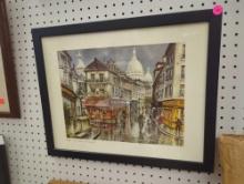 Framed Print of "French Street Scene" by Maurice Legendre, Approximate Dimensions - 16" x 19.5",