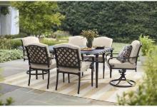 Hampton Bay 6-Pack Laurel Oaks Brown Steel Outdoor Dining Chairs with CushionGuard Putty Tan