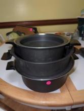 (KIT) LOT OF 3 MIRACLE MAID NESTING COOKWARE POTS, USED.