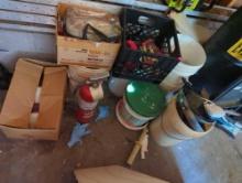 (GAR) LOT OF MISCELLANEOUS ITEMS TO INCLUDE, BUCKETS BRUSHES, FIRE EXTINGUISHER, ETC