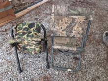 (GAR) LOT OF (2) FOLDING HUNTING/CAMPING CHAIRS. ONE IS REALTREE BRAND. BOTH IN USED CONDITION.