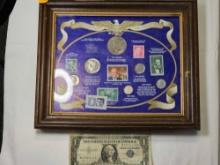 Presidential Stamp and Coin Collection. Also, includes $1 Silver Certificate and coins.