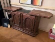 (DR) VINTAGE CABERNET BY DREXEL FRENCH PROVINCIAL ROLLING BAR CART WITH LOWER CABINETS THAT REVEAL A