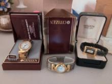 (UPOFC) LOT OF (3) WRIST WATCHES TO INCLUDE: A CITIZEN GOLD TONE WHITE/SILVER FACE WITH ROMAN