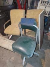 (GAR) LOT OF 3 CHAIRS, 1 PAIR OF VINTAGE ARMCHAIRS, AND 1 VINTAGE METAL OFFICE CHAIR.