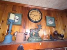 (BAS) LOT OF MISCELLANEOUS ITEMS TO INCLUDE, CANDLE HOLDERS, PIPE RACK WITH PIPES, CAST METAL MOOSE