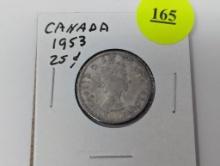 1953 Canada - 25 cents -silver
