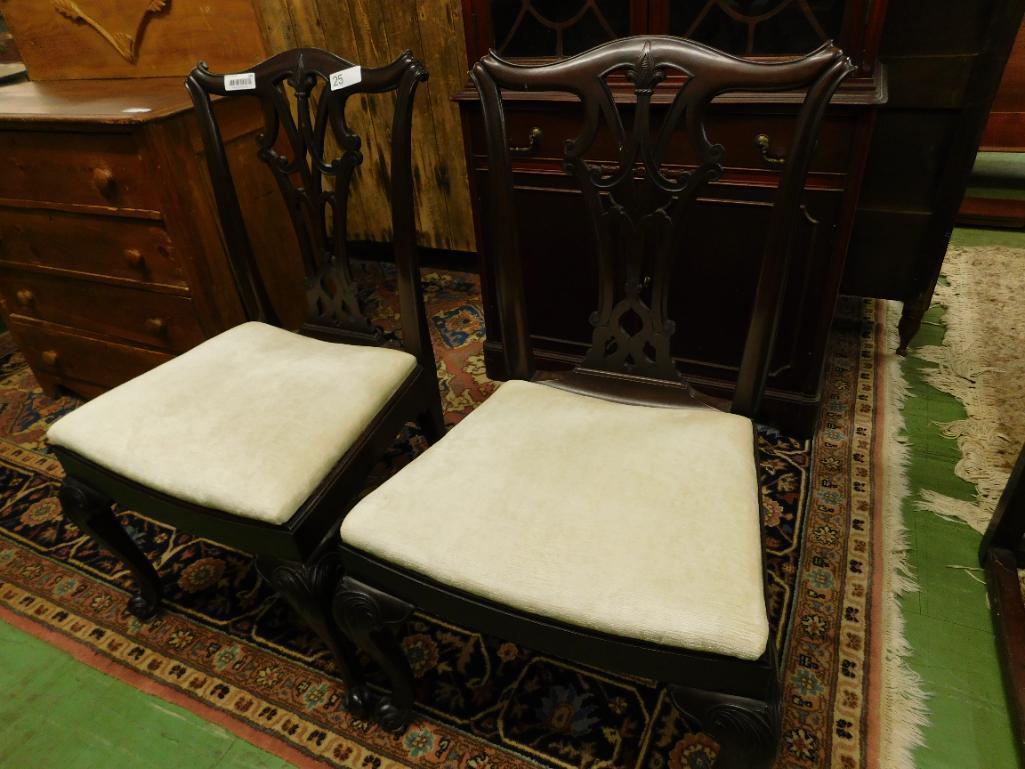 2 Chippendale Upholstered Chairs - One Money