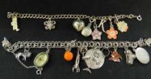 Sterling Silver - 2 Charm Bracelets - Some Charms Are Not 925 - 65.8 Grams TW