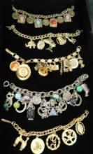 Tray Lot of 5 Vintage Costume Jewelry - Charm Bracelets