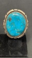 STERLING & TURQUOISE "ES" LARGE RING 42G.