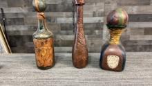3) LEATHER WRAPPED DECANTER