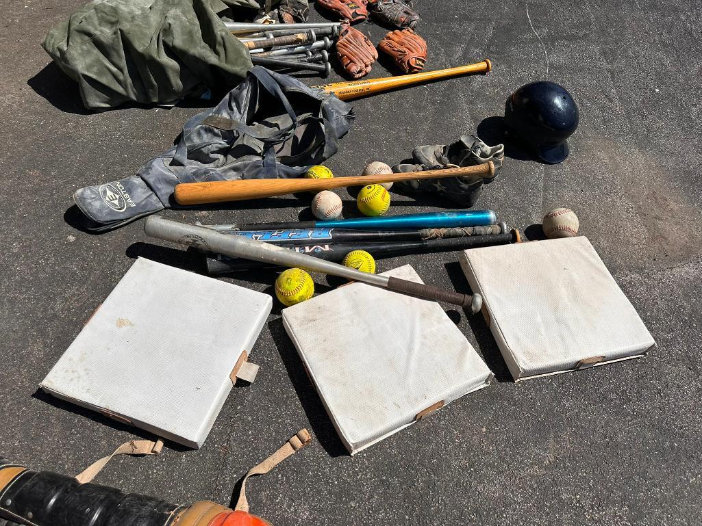 Large Group of Baseball and Softball Equipment