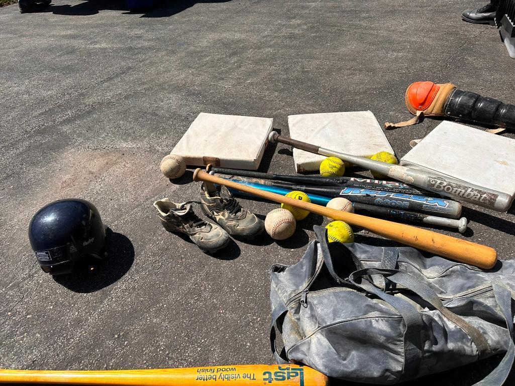 Large Group of Baseball and Softball Equipment