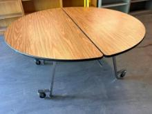 Laminate Top 60in Round Folding Portable Mobile Table, Great Lunch or Card Table, Space Saver
