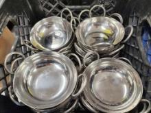 Lot of 40+, 5.5in 2-Handle Stainless Steel Display Serving Bowls