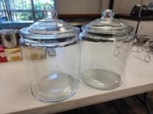Two Large Glass Containers w/ Lids, 10in H, 9in Wide