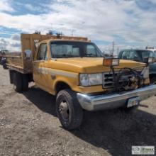 1991 FORD F-350, 460 GAS, 4X4, DUALLY, SINGLE CAB, 10FT 2IN DUMP BED, WITH PLOW