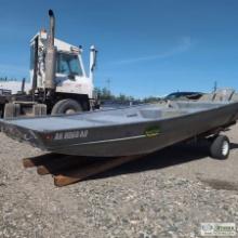 BOAT, CRESTLINE 17FT ALUMINUM HULL, 46IN BEAM, WITH SINGLE AXLE TRAILER. NO TITLE