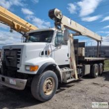 BOOM TRUCK, 2007 STERLING, CAT C7 ACERT, EATON FULLER ROADRANGER TRANSMISSION, TANDEM REAR AXLES, 55