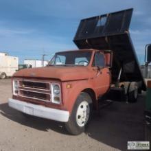 FLATBED DUMP, 1969 CHEVROLET C40, 5.7L GAS ENGINE, MANUAL TRANSMISSION, SINGLE REAR AXLE, 16000LB GV