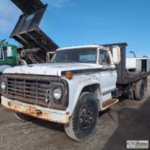 FLATBED TRUCK, FORD, 8 CYLINDER GAS ENGINE, MANUAL TRANSMISSION, SINGLE REAR AXLE, 22,000LB GVWR, 14