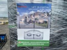 NEW GREATBEAR 14FT. BI-PARTING WROUGHT IRON GATE NEW SUPPORT EQUIPMENT With artwork "Deer" in the