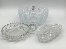 Lot of 3 Cut Glass Pieces Including Lg. Bowl,