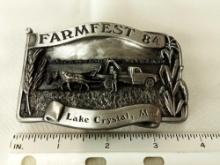 BELT BUCKLE "FARMFEST "84 LAKE CRYSTAL, MN #408 OF500.3RD BUCKLE OF THIS SERIES.