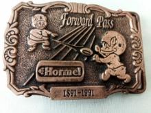 BELT BUCKLE HORMEL FORWARD PASS 1891-1991 NO LIMITED EDITION NUMBER