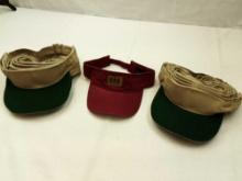 SUN VISOR CAPS 12 OF THE GREEN/TAN AND 1RED ALL ADJUSTABLE SIZE.