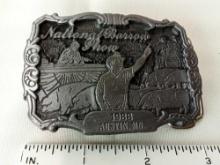 BELT BUCKLE NATIONAL BARROW SHOW AUSTIN MN 1988 LIMITED EDITION NUMBER 1 OF 100 DIST BY HOWE ADV