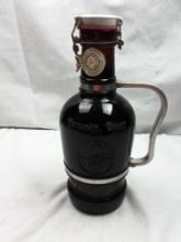 GLASS PITCHER IMPORTED GERMAN BEER SEALED TOP WITH METAL HANDLE. BY BRAUHAUS BRAUER BIER 13" TALL