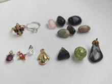 COSTUME JEWELRY RINGS , NECKLACE CHARMS , GLASS STONES