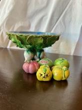 Majolica Compote with Radish Feet and Fruit