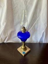 Cobalt Oil Lamp with Marble Vase