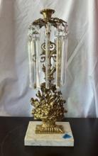 Floral Candelabra with Marble Base and Prisms