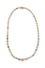 23.02ct Multicolor Sapphire Diamond & 14k Necklace