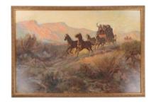 Ronald Crooks (1925-2006) Stagecoach Oil on Board