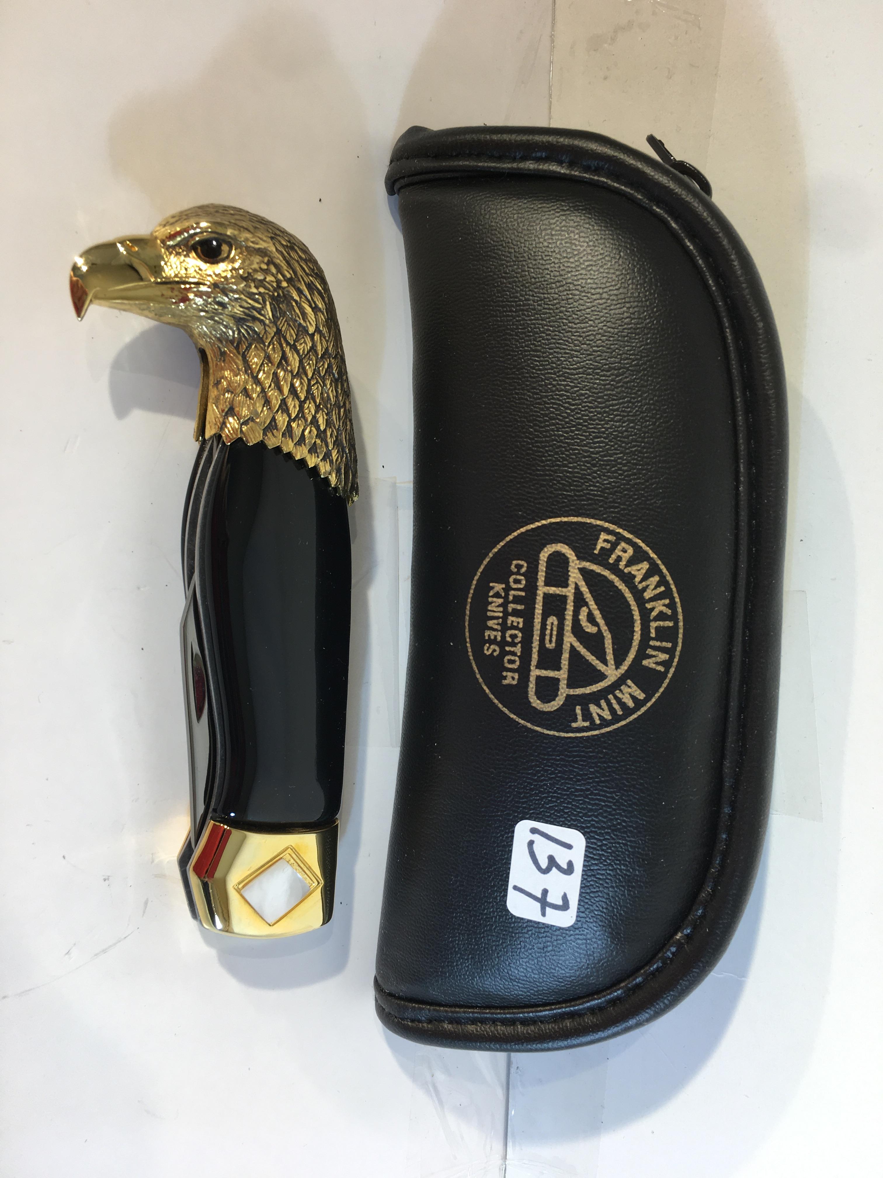 New Franklin Mint Collector Knives W/COA American Bald Eagle With Case Size:5"Closed Folder Knife