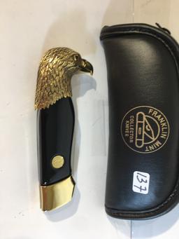 New Franklin Mint Collector Knives W/COA American Bald Eagle With Case Size:5"Closed Folder Knife
